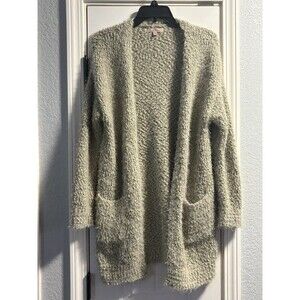 Love Tree‎ Popcorn Eyelash Cardigan Sweater Large Green Knit Cozy Womens Open